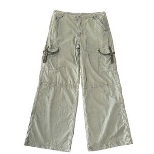 American Eagle Super High Rise Cargo Pants Army Green Wide Leg Baggy Utility 12